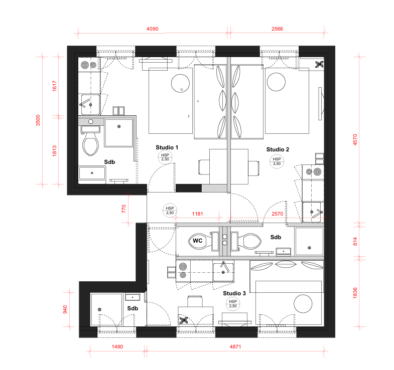 plan d'aménagement studio